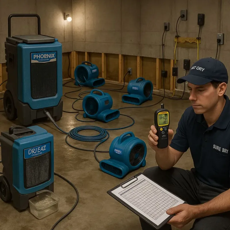 Structural Drying and Dehumidification process in Burlington, MA